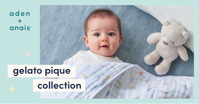 【aden + anais(TM)】gelato piqueとのスペシャルコレクション!gelato piqueのデザインをまとった、自信を持って贈れるスワドルやビブなど全7アイテムを日本限定発売