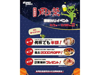 【5/11～開催】東京ドーム至近の寿司酒場「寿司の惑星 水道橋」1周年！週替わり3大企画で感謝還元
