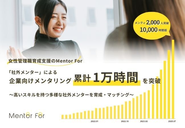 女性管理職育成支援のMentor For「社外メンター」による企業向けメンタリング、累計1万時間を突破