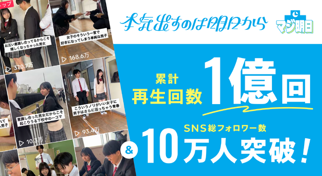 バーチャルショートドラマアカウント“本気出すのは明日から。”が、開始3ヶ月で、総再生回数1億回＆総フォロワー数10万人突破！