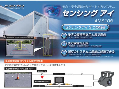 KEIYO新商品　既存の車載カメラシステムに後付け可能　車両後方の障害物を画像と音で素早く警告し録画もできドライバーの安全運転をサポートする　後方障害物検知システム「センシング　アイ」を発売！！