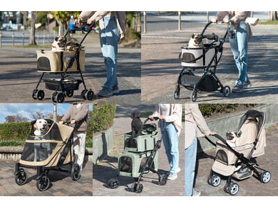 【タンスのゲン】ワンタッチで折り畳むペットカート５種発売 ワンちゃん好きの愛犬家社員がワンチームになって考案！