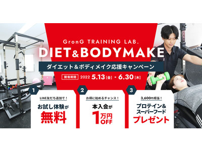 大阪市天王寺区のパーソナルトレーニングジム「GronG TRAINING LAB. 桃谷店」が5月・6月に各月10名様限定の『ダイエット＆ボディメイク応援キャンペーン』を開催