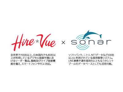 動画面接ツール連携第2弾！採用管理システム「SONAR」、「HireVue」とのAPI連携を開始