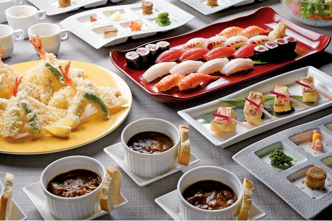 【明治記念館】“歓迎会・送別会やご宴会にぴったりのフリードリンク付きメニューをご用意”　鮨・天麩羅・鉄板焼の「羽衣」では、４名様からのディナーメニューをご提供しています