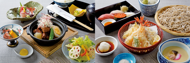 【明治記念館】“鮨・天麩羅・鉄板焼「羽衣」平日限定ランチに新しいメニューが仲間入り！”　「黒毛和牛煮込み御膳（3,000円・税サ込）」と「にぎり蕎麦御膳（4,000円・税サ込）」が加わりました