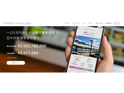1口1万円から投資できる「TATERU Funding」当選者選定方法を「抽選式」から「先着順」へ 2017年12月26日Webサイトリニューアルオープン