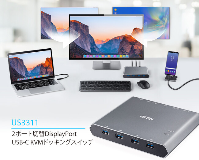 USB-Cڑ2PCXCb`1ŊȒP؂ւADisplayPortΉj^[ŕ\Vi𔭔