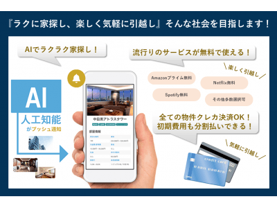 家探しをもっと快適に！AIがオススメ賃貸物件をお知らせ。初期費用のクレカ決済も可能にする不動産スタートアップ企業がクラウドファンディングを開始。