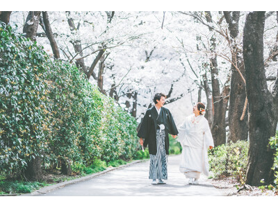 【ホテル雅叙園東京】約4kmにわたり桜並木が広がる目黒川での絶景写真「フォトウエディング～SAKURA～」