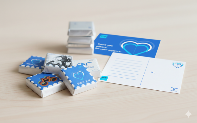 勤労感謝ウィーク2025 今年のランスタッドは切手型チョコ付きメッセージカードとイントラネットの特設ページで社員同士が感謝を伝え合います。