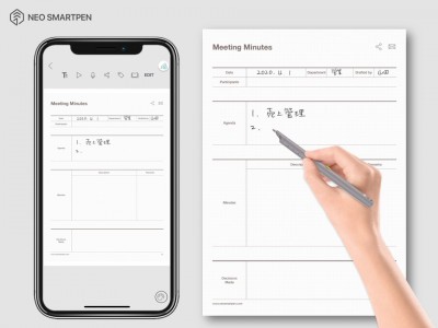 テレワーク効率UP！アイテム「簡単共有ノート_by Neo smartpen」後でシェアすることに特化した用紙を販売開始ネオスマートペンで記入することで、ノーステップにデジタル化