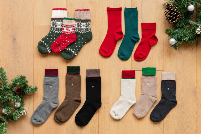 クリスマスをイメージしたデザインで、プレゼントにも最適履き心地にこだわり、寒い冬でも足を優しく包み込む「選べる国産靴下シリーズ」と「靴下研究所シリーズ」から新作登場！