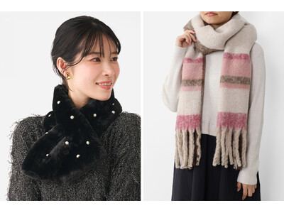 冬の首元に華やかさと快適さを。KEYUCAのパール付きティペット＆静電気防止マフラーが登場