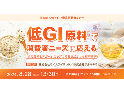 《第48回シェアシマ商品開発セミナー》低GI原料で消費者ニーズに応えるー全粒穀物とアガベシロップの特長を...