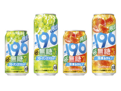 「-１９６(イチキューロク)無糖〈フローズンマスカット〉」「同〈冷凍みかん〉」期間限定新発売