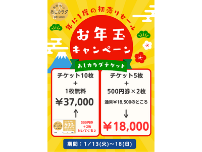 【愛媛・松山・あしカラダ】60分もみほぐしが受けられる「チケット」をお得なお年玉価格で限定販売！