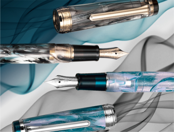 透明アクリル切削材の万年筆シリーズに、初のラメ入りが登場。　『VEILIO 万…