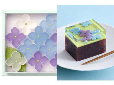 雨にきらめく「紫陽花(あじさい)の和菓子」｜京菓子老舗「鶴屋吉信」より、かわいい琥珀糖や羊羹などが期間限定で登場。