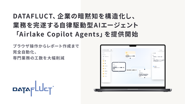 DATAFLUCT、企業の暗黙知を構造化し、業務を完遂する自律駆動型AIエージェント「Airlake Copilot Agents」を提供開始