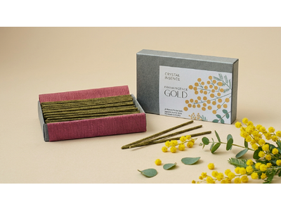 【無添加・国産お香】クリスタルインセンス、国際女性デー限定、ミモザ色のお香「フランキンセンスゴールド」3/8発売──"立ち止まる勇気"を、スリランカ×エチオピアの天然素材で