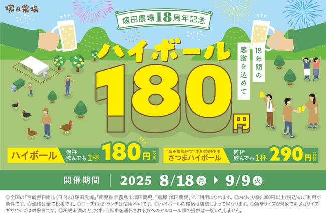 【塚田農場】ハイボールが１杯180円！塚田農場18周年記念キャンペーンを実施