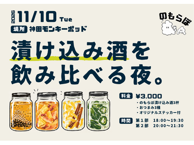 【11月10日（火）開催】お酒の楽しみ方を発信する「のもらぼ」、初のリアルイベント「漬け込み酒を飲み比べる夜。」を東京・神田で開催