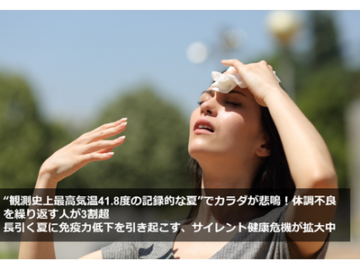 ”観測史上最高気温41.8度の記録的な夏”でカラダが悲鳴！体調不良を繰り返す人が3割超　長引く夏に免疫力低下を引き起こす、サイレント健康危機が拡大中