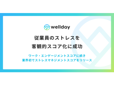 従業員のストレスを客観的スコア化予測に成功、株式会社welldayはワーク・エンゲージメントに続き業界初でストレスマネジメントスコアをリリース