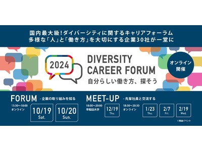 【企業30社が出展】国内最大級！ダイバーシティと就労に関するキャリアフォーラム『DIVERSITY CA...