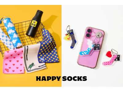【Happy Socks】夏のお出かけや結露対策に便利な「くっつきタオル」と遊び心満載な「アクリルチャーム」が6月19日(金)より新登場！人気ソックス柄が足元を飛び出し日常を彩るライフスタイル雑貨に！