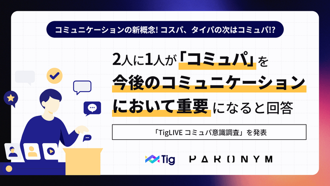 コミュニケーションの新概念！コスパ、タイパの次はコミュパ！？｜2人に1人が「コミュパ」を今後のコミュニケーションにおいて重要になると回答【Tig LIVEコミュパ意識調査】を発表