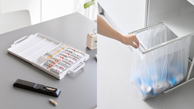 【山崎実業 新商品のお知らせ】 引き出すだけのスマート開閉で使いやすいゴミ袋ホルダーや、電池を分別して収納できるケースなど、新商品が発売になりました。