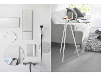 【山崎実業 新商品のお知らせ】 マグネットで設置できるバスルームミラーや、ちょっと置きに最適なハイテーブルなど、新商品が発売になりました。