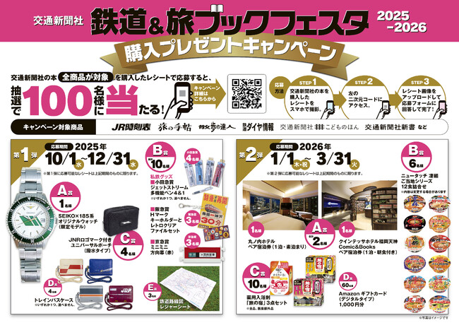 プレスリリース「交通新聞社「鉄道＆旅ブックフェスタ2025‐2026」鉄道グッズ　100名様に当たる！プレゼントキャンペーン実施」のイメージ画像
