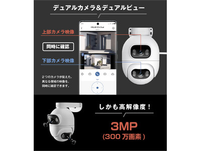 2つのカメラで360°監視、強力な音と光で不審者を撃退！AI搭載次世代防犯カメラ「EC6 DualCam」Makuake応援購入価格200万円突破！