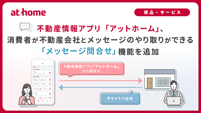 不動産情報アプリ「アットホーム」、消費者が不動産会社とメッセージのやり取りができる「メッセージ問合せ」機能を追加