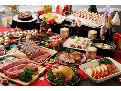 サンタも思わず笑顔になる、クリスマスだけのごちそうが勢揃い！ステーキ、ローストチキン、キラキラデザートなど、みんなでワクワク楽しめるディナーブッフェ