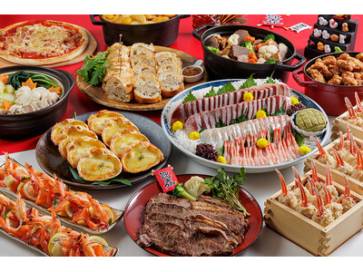 焼きたてステーキにあんこうと海老しんじょうの和風鍋、蟹甲羅グラタンなど豊富な料理で新年の幕開けを楽しむ4...