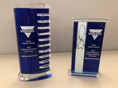 Digi-Key Electronics、Vishayの年間北米カタログディストリビュータ賞と年間北米カタログ半導体ディストリビュータ賞を受賞