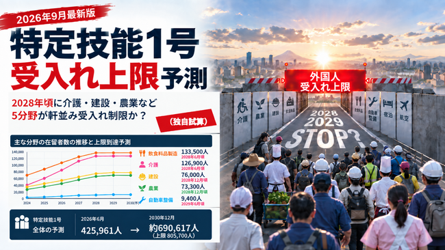 【2026年9月最新版】衝撃 !特定技能1号「受入れ上限」予測。2028年に介護・建設・農業など5分野が軒並み受入れ制限か? 日本の労働力不足はどうなる!?(独自試算)