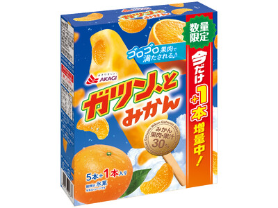 ガツン、とブランド史上初！お得な1本増量パックが新登場！ ゴロゴロ果肉で満たされる「ガツン、とみかん」をお試しください。 「ガツン、とみかん（一本増量パッケージ）」