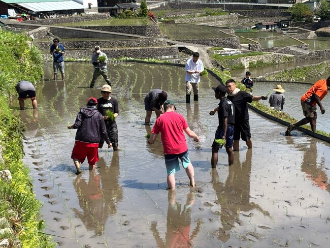 【叡啓大学】学生と留学生が安芸太田町「井仁の棚田」で田植え体験を行いました
