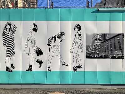 日比谷に佇む、江口寿史氏“東京彼女”アートエキシビジョン 「内幸町一丁目街区」にて、日比谷U-1ビル解体工事の仮囲いを装飾