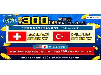 「取引数量・入金額に応じて最大300万円！大還元キャッシュバックキャンペーン」実施！