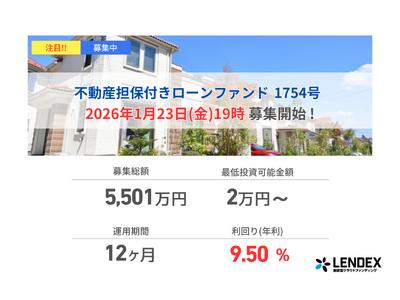 �yLENDEX�z�N��9.5%�̕s���Y�S�ەt�����[���t�@���h 1754���A�{���A��W�J�n�̂��m�点