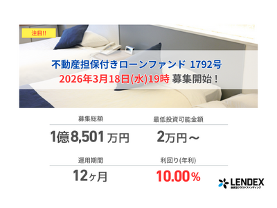 �yLENDEX�z�N��10%�̕s���Y�S�ەt�����[���t�@���h 1792���A�{���A��W�J�n�̂��m�点