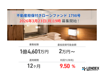 �yLENDEX�z�N��9.5%�̕s���Y�S�ەt�����[���t�@���h 1798���A�{���A��W�J�n�̂��m�点