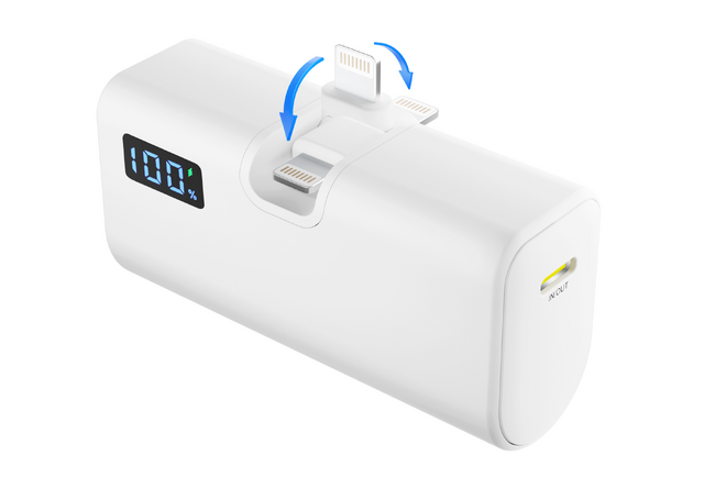 【新商品】大好評発売中の「180°回転コネクター直挿しモバイルバッテリー」Lightningタイプに新色登場！
