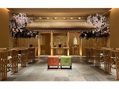 【ANAクラウンプラザホテルグランコート名古屋】四季折々の花木が彩る館内神殿が、春の装いへリニューアル
